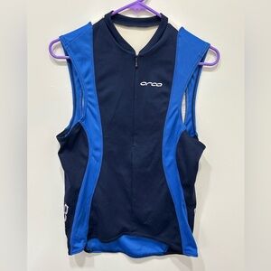 Orca Men’s Sleeveless Cycling Jersey 1/2 Zip Size Large Back Pockets Blue
